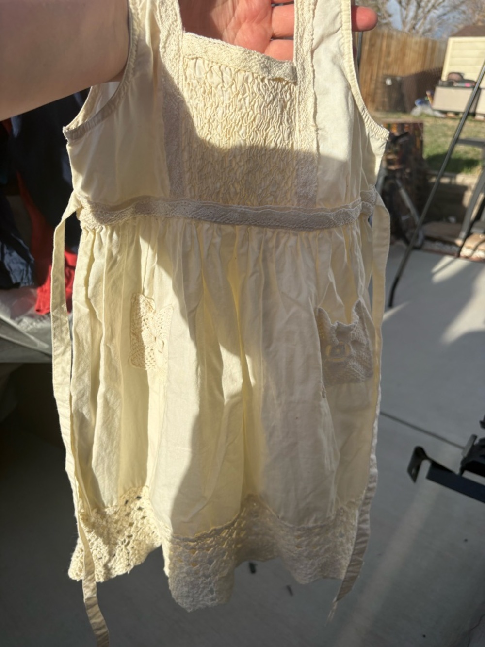Cream Cotton Smocked Sundress with Lace Trim